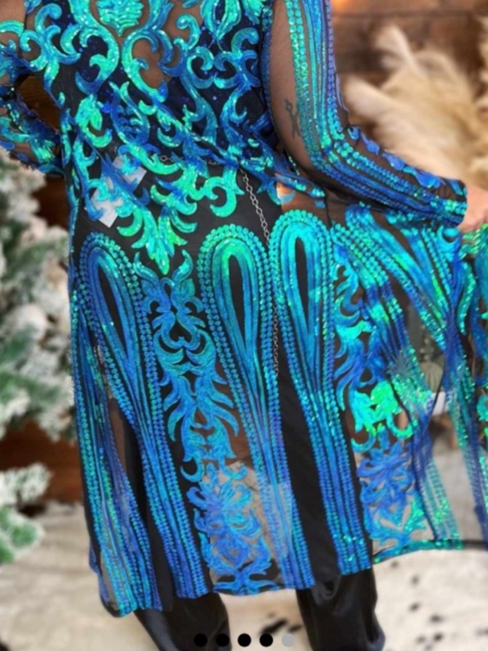 Sequin Embellished Longline Duster in Teal Blue